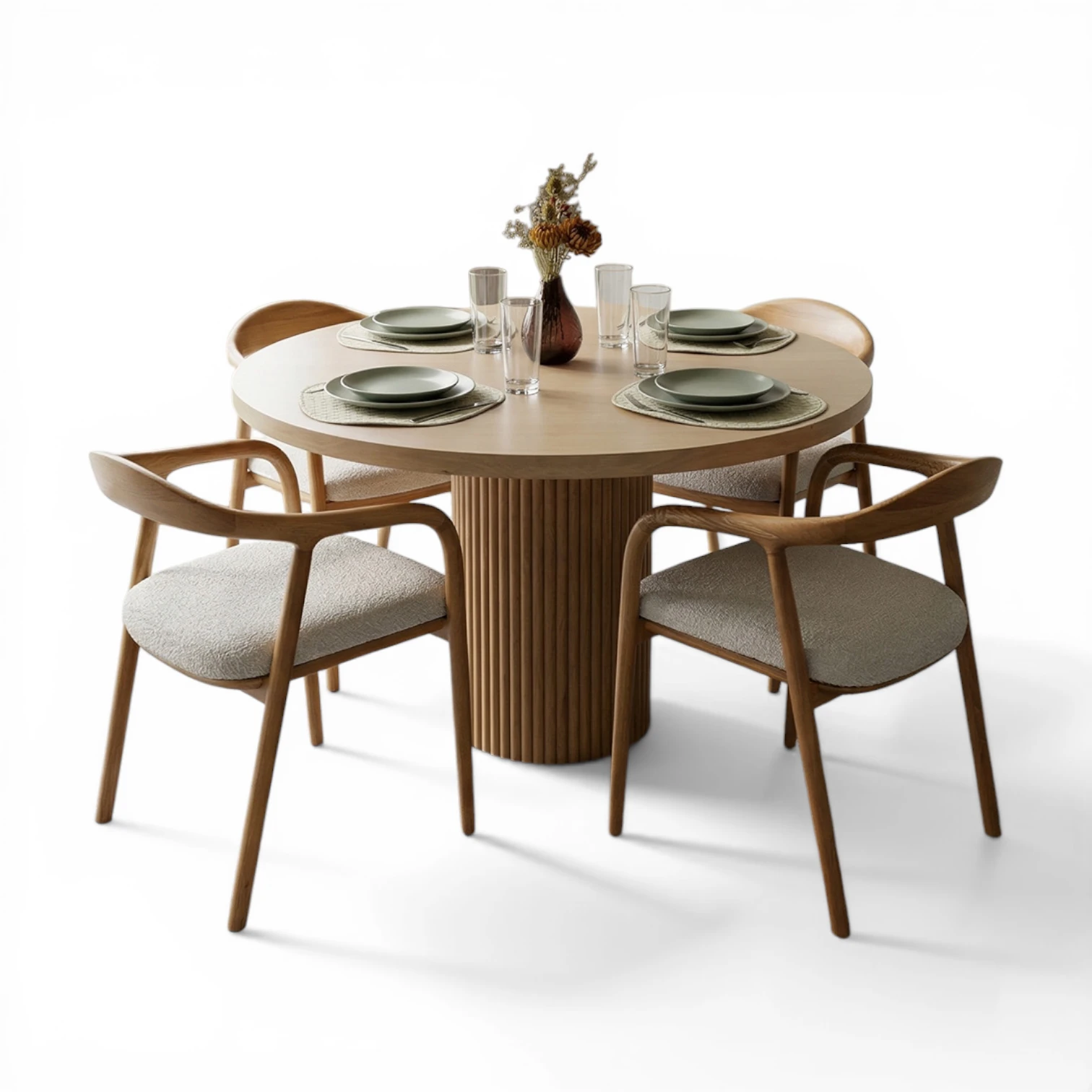 Line Masa & Yılan Sandalye Takımı | 4 Kişilik Modern Yuvarlak Yemek Seti